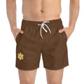 Yellow Daisy Swim Trunks | Brown Floral Beach Shorts