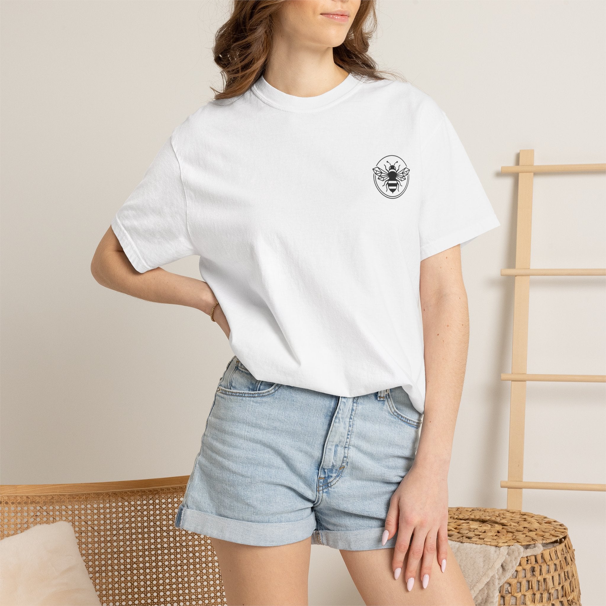 Retro Bee Emblem T-Shirt | Small Chest Logo, Minimalist Insect Graphic