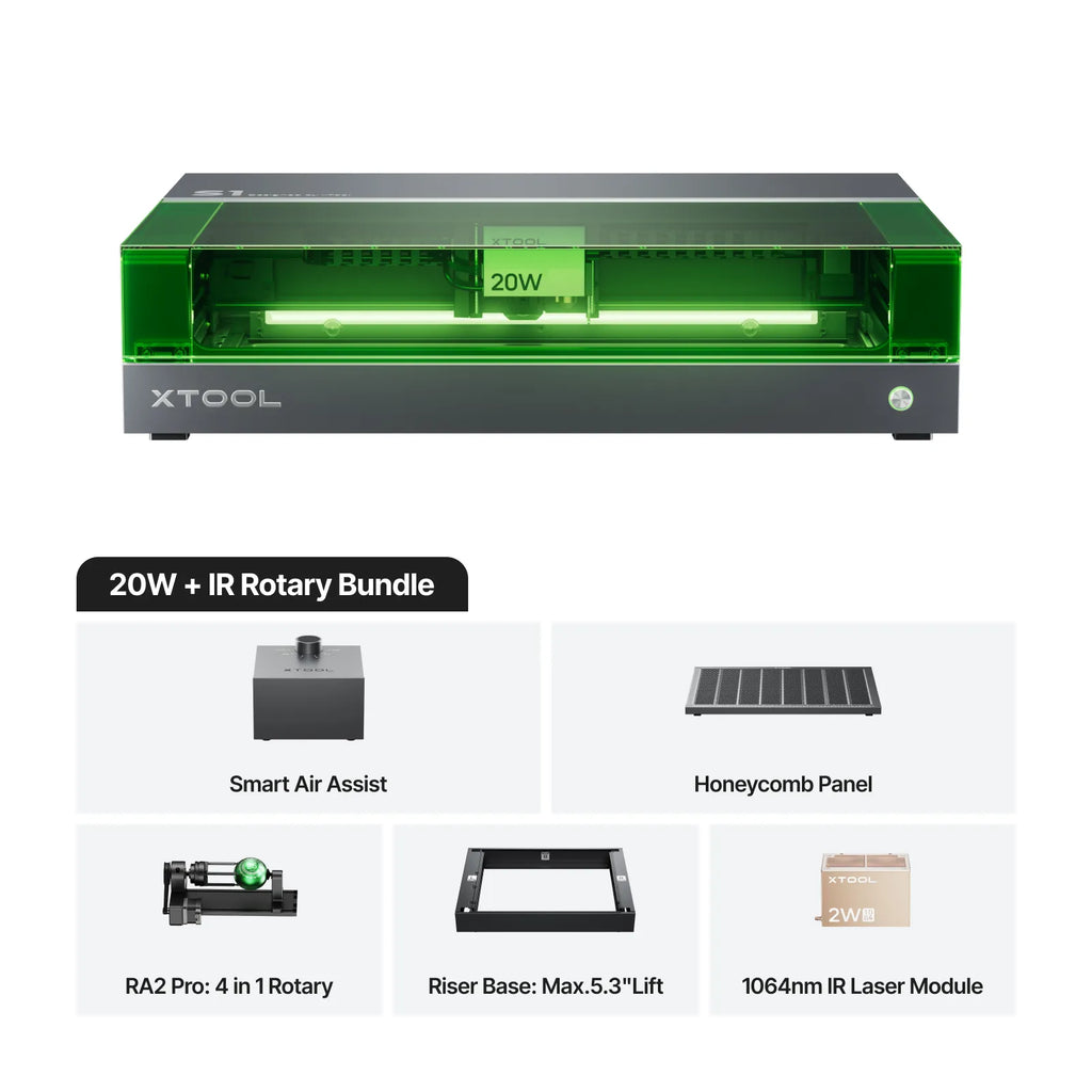 xTool S1 + 1064nm IR Laser Kit: Enclosed Diode Laser Engraver & Cutter